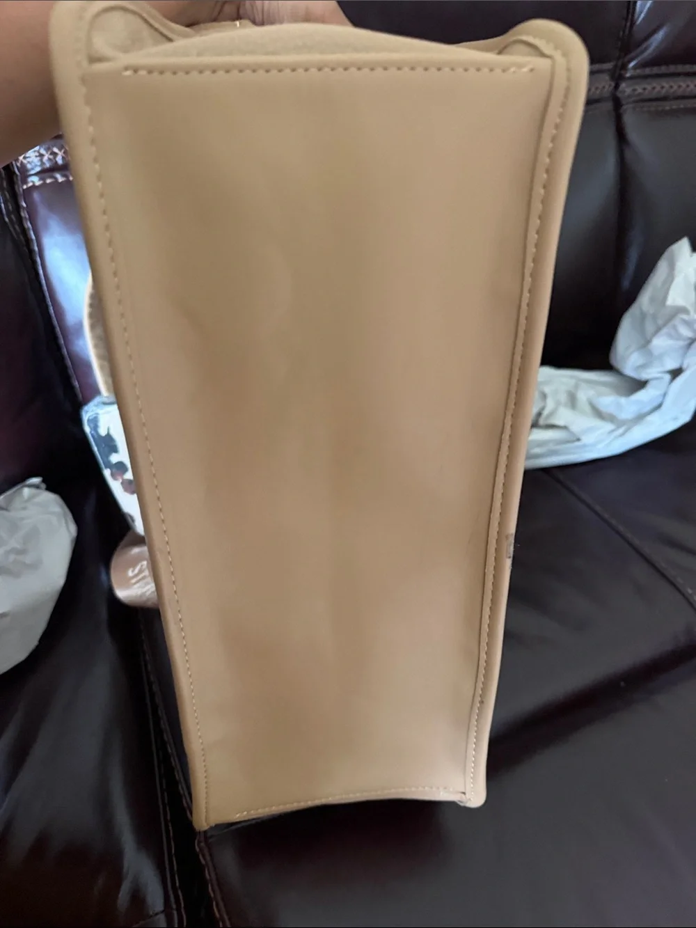 Steve Madden Beige Leather Brief Tote with Branded strap